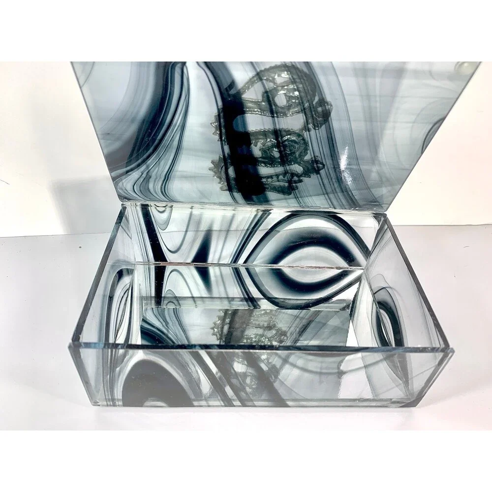 Glass Silver tone Dragon Swirl Jewelry Trinket Kheops  Box